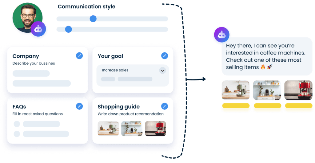 Set your own communication style with AI Shopping Assistant and guide your customers through a personalized shopping experience.