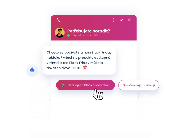 Smartsupp chatbot propagující speciální nabídku v rámci akce Black Friday.