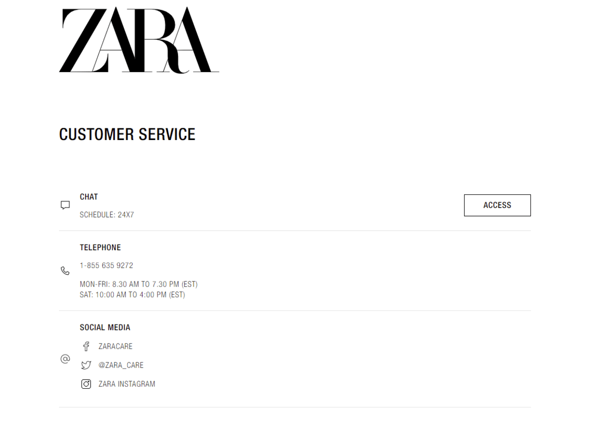 zara customer service