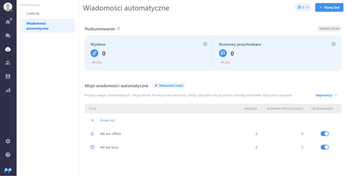 automatyczne wiadomości Smartsupp