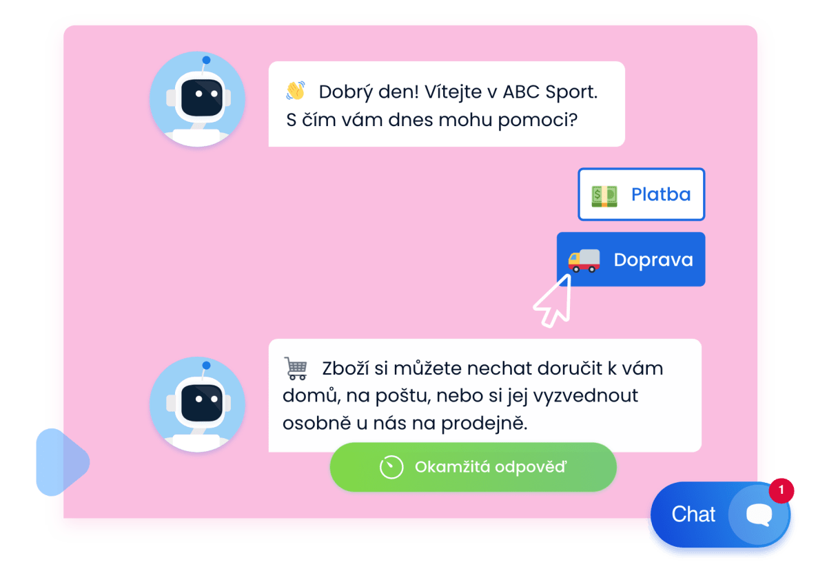 Jednoduchý chatbot odpovídá na dotaz návštěvníka