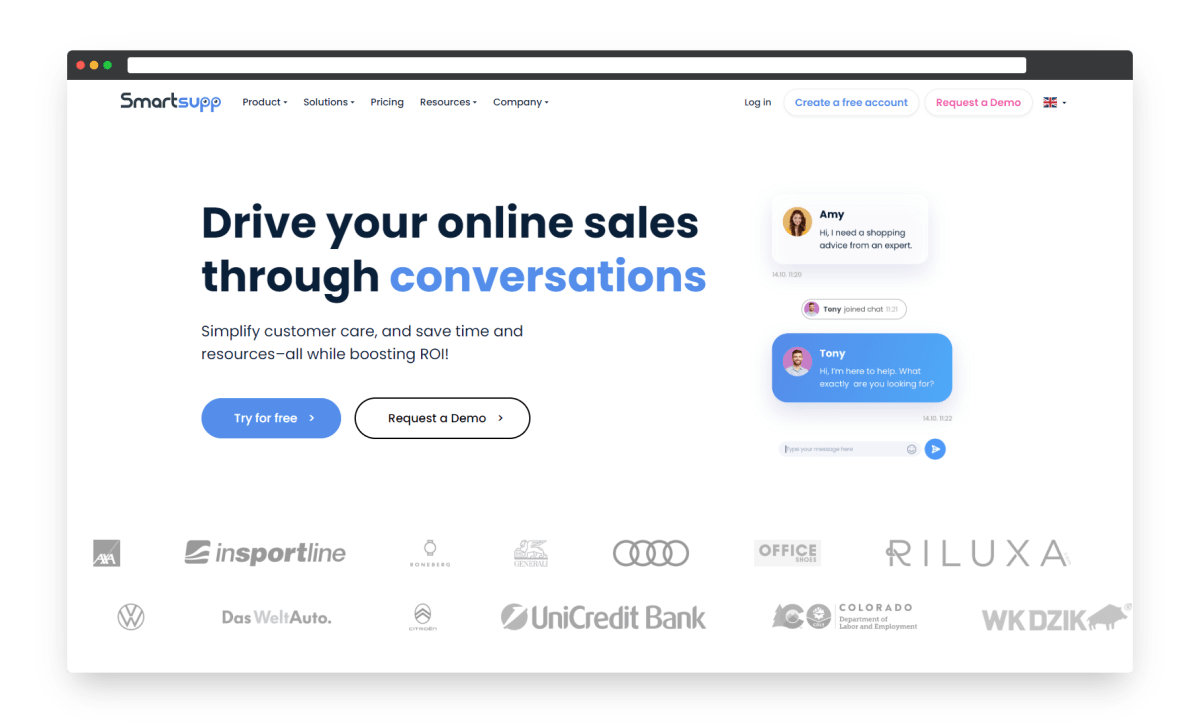 Smartsupp landing page